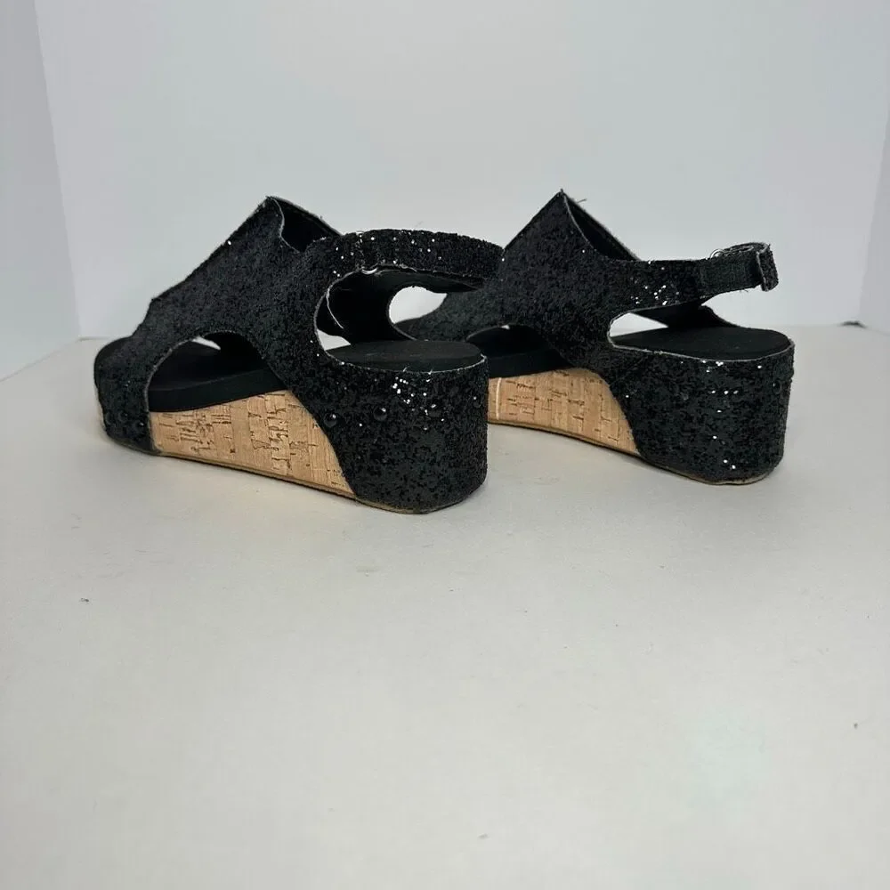 Black Glitter Wedges Sparkly Sandal | Women Size 7.5